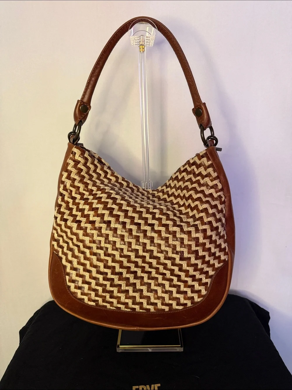 Frye Melissa Esparto Rope & Leather Hobo Bag in the Cognac colorway